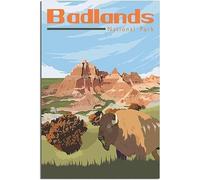 Badlands National Park Bison Vintage Travel Poster Retro Wall Art Canvas Poster Art Print Room Decor Home Decor Unframed 40x60cm
