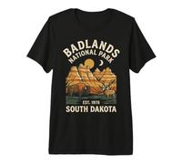 Badlands National Park South Dakota Retro Bison and Ram Art Premium T-Shirt