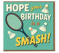 Badminton Birthday Card - Hope Your Birthday Is a Smash - Funny Sports Pun for Him or Her, Racket and Shuttlecocks Design