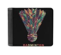 Badminton Geometric Fragments Leather Minimalist Wallet for Men Women Slim Bifold Purse with Card Holder