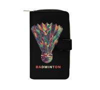 Badminton Geometric Fragments Wallets for Men Women Clutch Purse with Buckle Card Holder Large Capacity