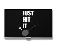 Badminton Just Hit It Business Card Wallet Credit Card Holder Metal Square Small Pocket Purse