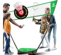 Badminton Net Set with 2 Badminton Rackets and 2 Luminous Shuttlecocks with Carry Case/Post Stand, Easy to Assemble, Quick to Store and Carry