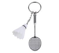 Badminton Racket and Shuttlecock Keychain, 10.5 cm Length, Metal and Plastic (White)