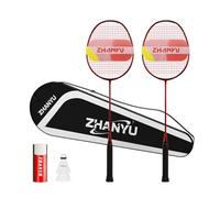 Badminton Racket,Badminton Racket Set,82 Gram Lightweight Carbon Fiber One-Piece Molded Durable Grade Racket,Including 2 Rackets,2 Nylon Badminton,And 1 Ball Bag (001B Red)