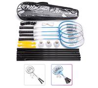 Badminton Rackets Set 2 or 4 Person Badminton Set with Net for Garden Easy Setup Badminton Set for Adult Kids Children Family with 3 shuttercocks (4 rackets, Blue)