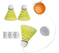 Badminton Rebound Trainer Portable Badminton Training Tool Alone Self-Learning Badminton Includes 3 Shuttlecocks Telescopic Base with Rope, 3 Hooks Without Trace for Parks, Balconies