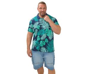 BadRhino Big & Tall Blue Leaf Print Polo Shirt - Men's - Plus Size Curve