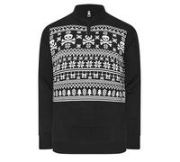 BadRhino Big & Tall Quarter Zip Fairisle Skull Knitted Christmas Jumper - Men's - Plus Size Curve Black