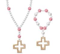 BAEAIEOU 2 Pack First Communion Rosary, Baptism Silicone Catholic Rosary Cross Beads Bracelet Necklace Christian Baptism Party Favor for Baby Shower First Year Birthday Party Supplies