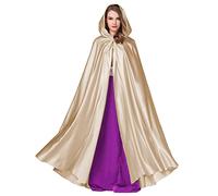 BAEAUTEICATE Wedding Cloak Cape with Hood Long Satin Poncho for Women Bride Maxi Unisex Medieval Coat Halloween Christmas Coaplay Costume Full Length (One size, Champagne)