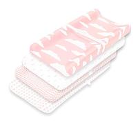 BaeBae Goods Premium Baby Changing Pad Covers 4 Pack - Girl Changing Pad Cover - Pure Cotton Machine Washable Pink and White Changing Table Cover