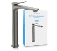 Bächlein Aldeya Modern Design Bathroom Sink Mixer Tap, Extra Tall Single Lever Basin Mixer Tap with Mounting Kit Anthracite