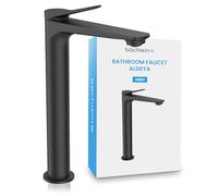 Bächlein Aldeya Modern Design Bathroom Sink Mixer Tap, Extra Tall Single Lever Basin Mixer Tap with Mounting Kit Matt Black