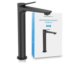 Bächlein Aldeya Modern Design Bathroom Sink Mixer Tap, Extra Tall Single Lever Basin Mixer Tap with Mounting Kit Matt Black