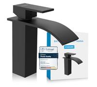Bächlein Bathroom Tap Tamina in Waterfall Design, Single-Lever Mixer with Durable Ceramic Cartridge and Installation Set, Matt Black Bathroom Faucet