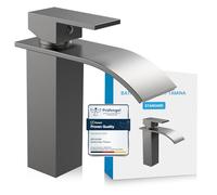Bächlein Bathroom Tap Tamina in Waterfall Design, Single-Lever Mixer with Durable Ceramic Cartridge and Installation Set, Anthracite Bathroom Faucet
