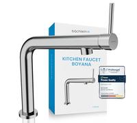Bächlein Boyano Kitchen Faucet (Chrome) - Rotary, One-Hand Sink Faucet Made of Valuable Brass - Kitchen Faucet with Front-Facing Lever