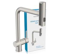 Bächlein Erino kitchen tap (brushed stainless steel) - Swivel single-handed sink tap with 3 jet types - Kitchen tap with pull-out and rotatable spray head and waterfall function