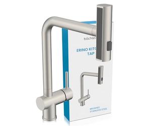 Bächlein Erino kitchen tap (brushed stainless steel) - Swivel single-handed sink tap with 3 jet types - Kitchen tap with pull-out and rotatable spray head and waterfall function