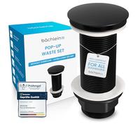 Bächlein Extra Long Universal Drain Fitting without Overflow (Matt Black) - Pop Up Valve for Countertop Washbasins