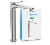 Bächlein High Tap for The Bathroom in Classic Design, Aldeya, Single-Lever Mixer with Durable Ceramic Cartridge and Installation Set, Bathroom Faucet Brushed Stainless Steel