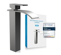 Bächlein High Tap for The Bathroom in Classic Design, Tamina, Single-Lever Mixer with Durable Ceramic Cartridge and Installation Set, Bathroom Faucet Brushed Stainless Steel