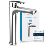 Bächlein High Tap for The Bathroom in Stream Design, Keila, Extra High Single-Lever Mixer with Installation Set for Countertop Washbasin, Chrome Bathroom Faucet