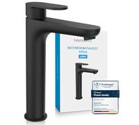 Bächlein High Tap for The Bathroom in Stream Design, Keila, Extra High Single-Lever Mixer with Installation Set for Countertop Washbasin, Matt Black Bathroom Faucet