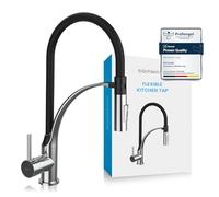 Bächlein Kitchen Faucet 360 Degree Swivel (Brushed Stainless Steel) - One-Hand Sink Mixer with Flexible Neck and Shower with Switch Button, Kitchen Faucet with Magnetic Holder