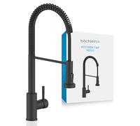 Bächlein Kitchen Faucet 360 Degree Swivel (Matt Black) - Single Lever Sink Mixer Made of Stainless Steel with Flexible Neck and Shower with Switch Button, Faucet for The Kitchen