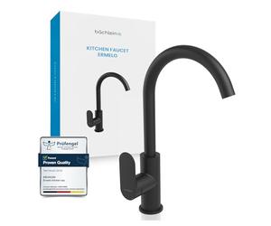 Bächlein Kitchen Faucet Matt Black - Sink Tap with 360° Swivel Spout, Modern Water Tap