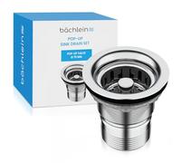 Bächlein Pop-Up Drain Fitting for the Sink, Diameter 70 mm without Overflow, Kitchen Sink, Polished Stainless Steel, Strainer Basket Valve, Basket Valve