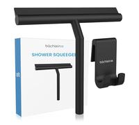 Bächlein Shower Squeegee Black - Glass Squeegee with 21 cm Rubber Lip, Silicone with Metal Core, Scratch Protection, Includes Retaining Hooks - For Glass Showers, Windows and Mirrors
