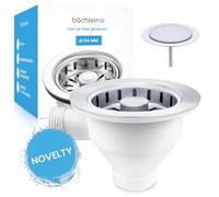 Bächlein Sink Drain Set (WITH OVERFLOW Universal Size Ø 114, Polished Stainless Steel)