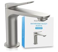 Bächlein Tap for The Bathroom in Classic Design, Aldeya, Single-Lever Mixer with Durable Ceramic Cartridge and Installation Set, Bathroom Faucet Brushed Stainless Steel