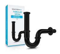 Bächlein Universal Tubular Siphon [Extra Long Black] for Washbasin & Washstand - Drain Set, Chrome Siphon incl. Rubber Sleeve for Wall Connection - Odour Trap, Drain Set