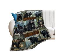 Baegopa Black Bear Blanket Wildlife Throw Plush Fleece Flannel Bear Blankets Lightweight Fluffy Party Favors for Girls Boys Women Men 50x40 Inches