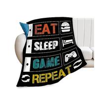 Baegopa Game Blanket Eat Sleep Repeat Throw Blanket Cozy Plush Black and White Fleece Flannel Ultra Soft Blankets Lightweight Fuzzy Party Gifts for Girls Boys Women Men Adult Kids 50"X40"