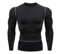 BAEIDO Compression Shirt Men, Round Neck Long Sleeve Base Layer Athletic Tops for Workout Sports, Rash Guard Cool Dry Undershirts
