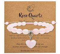 BAEIDO Heart Healing Crystal Bracelet, 8 mm Natural Gemstone Beaded Bracelet for Women, Adjustable Strand Charm Jewelry Gift for Birthday Mothers Day Valentine's Day Anniversary