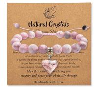 BAEIDO Heart Healing Crystal Bracelet, 8 mm Natural Gemstone Beaded Bracelet for Women, Adjustable Strand Charm Jewelry Gift for Birthday Mothers Day Valentine's Day Anniversary