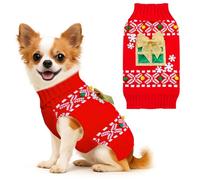 BAEJMJK Dog Christmas Sweater Striped Xmas Holiday Dog Clothes Warm Turtleneck Pet Puppy Outfits Costume Fall Winter Knit Pullover for Small Medium Large Dogs(Red Present,XX-Small)