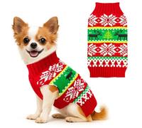 BAEJMJK Dog Christmas Sweater Striped Xmas Holiday Dog Clothes Warm Turtleneck Pet Puppy Outfits Costume Fall Winter Knit Pullover for Small Medium Large Dogs(Red Reindeer C,X-Small)