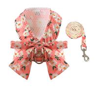 BAEJMJK Dog Harness and Leash Set with Bow Knot No Pull Pet Daisy Floral Harness with D-Ring Soft Mesh Dog Harness Vest Set Escape Proof Princess Puppy Harness for Small Girl Dogs Cats(Pink M)