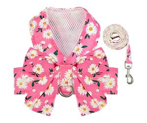 BAEJMJK Dog Harness and Leash Set with Bow Knot No Pull Pet Daisy Floral Harness with D-Ring Soft Mesh Dog Harness Vest Set Escape Proof Princess Puppy Harness for Small Girl Dogs Cats（Pink XS）