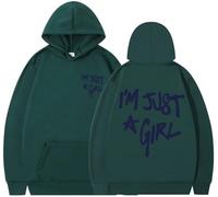BaeKnyin Unisex Letters Printed Long Sleeved Hooded Sweatshirt I'm Just a Girl Autumn casual pullover hoodie-Green-2XL1