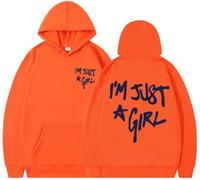 BaeKnyin Unisex Letters Printed Long Sleeved Hooded Sweatshirt I'm Just a Girl Autumn casual pullover hoodie-Orange-XS1