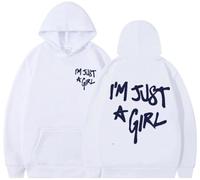 BaeKnyin Unisex Letters Printed Long Sleeved Hooded Sweatshirt I'm Just a Girl Autumn casual pullover hoodie-White-3XL1