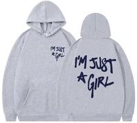 BaeKnyin Unisex Letters Printed Long Sleeved Hooded Sweatshirt I'm Just a Girl Autumn casual pullover hoodie-LightGrey-XS1